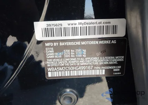 2017 BMW 535I Gran Turismo z USA, uszkodzony, nr VIN WBA5M2C50HG499167